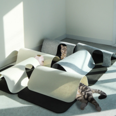 Ding Dong寵物貓咪遊樂場躲藏隧道 小型, 灰色+象牙白, 1組