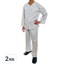 Medico 病患服 醫院住院服 棉混紡 星星花紋 簡潔深藍色套組 M, 2套