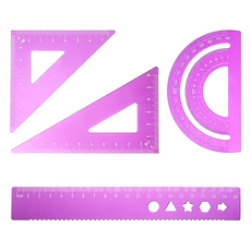 D&O 不鏽鋼三角尺 + 量角器 + 尺子套組, 1套, 紫色