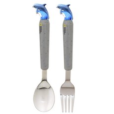 Lil Pang 國家地理兒童真實自然不銹鋼海豚勺子+叉子套裝, 湯匙+叉子, 混色