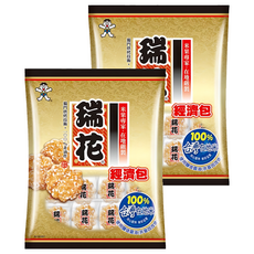 旺旺 瑞花經濟包 350g x 2袋, 台灣米果, 非油炸, 酥脆口感, 家庭號分享包
