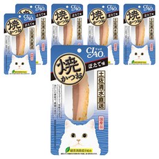 INABA CIAO 啾嚕 魚柳條 燒烤鰹魚, 干貝風味, 日本國產品, 綠茶消臭成分配合, 25g, 6包