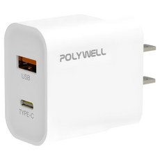 POLYWELL 寶利威爾 PD雙孔30W GaN氮化鎵快充頭 PW15-T05-A010, 白色, 1個