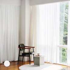 WINDOW DRESS 柔順垂墜感蝴蝶褶款式雪紡窗簾 + 掛針 + 掛環 + 隨機配件套組, 白色