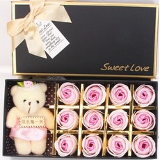 Free Love情人節人造花束娃娃禮物盒 杏色玫瑰+小熊, 混合顏色