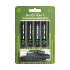 E-CONSTANT 恆旭 USB可充式鋰離子電池組 AA 3號電池 Type-C便攜充電 高循環次數 無記憶效應, 4顆, 1組