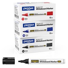 PENMAX 白板筆 3色 各12入, 黑色、藍色、紅色, 1套