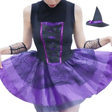 Nine9 性感女巫迷你洋裝 + 帽子 + 手腕蕾絲袖套 角色扮演服裝套組, 1套, 紫色