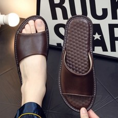 真皮頭層牛皮顆粒氣墊防滑室內拖 牛皮乳膠鞋墊 防滑PVC橡膠鞋底, 27, 深棕色, 1雙