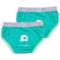 베이비플라넷 밤부 배변훈련팬티 아이 러브 엘리펀트, 그린, 2개