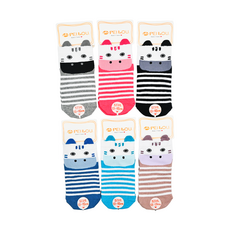 Peilou 貝柔 兒童款 趣味止滑童襪 Set 6雙 立體織法 自然柔棉 舒適吸汗 透氣不悶熱 腳底止滑設計, 斑馬 顏色隨機, 13~15cm