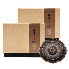 FushanKodo 富山香堂 催財聖物 西澳老山頭300 3.5H盤香40片 2盒 + 福祿蓮花香座, 檀香木、楠木皮(黏)