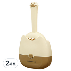 둥둥펫 고양이 모래삽 + 걸이형 수납통 캣 리터스쿱 세트, 브라운, 2세트