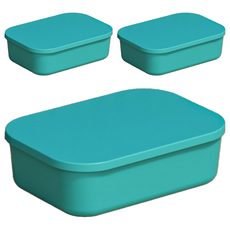 帶蓋收納盒矮款 PP材質, 龍膽綠, 3個