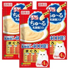 INABA CIAO 啾嚕 肉泥 4條, 鮪魚 乳酸菌配方, 56g, 3袋