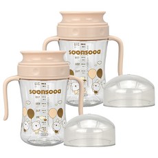 soonsooa 孩童學習防溢水杯, 2個, 240ml, 米色