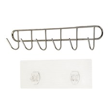 Easy 易立家 無痕掛勾 六連勾 不鏽鋼架30 x 5.5 x 3cm + 貼片22 x 7.5cm 128g, 透明, 1個