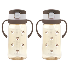 hibee Eightvent按壓式PPSU吸管杯, 2個, 可可棕(松鼠款), 270ml