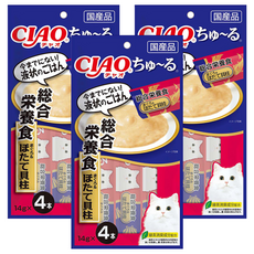 INABA 肉泥 綠茶除臭成分 日本國產條狀包裝, 綜合營養配方 鮪魚 + 干貝, 56g, 3袋