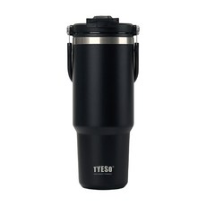 TYESO 泰碩 二代 304不鏽鋼手提保溫冰霸杯, 瑪瑙黑, 1.2L, 1個