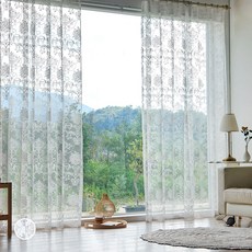 LaMonte 花朵蕾絲窗簾, 奶油白
