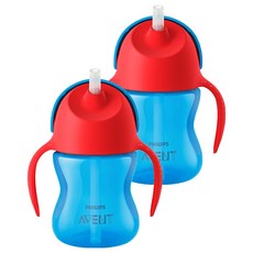 Philips Avent 防漏吸管學習杯, 200ml, 2個, 紅色+藍色
