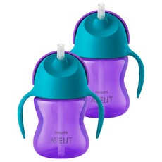 PHILIPS 飛利浦 AVENT 新安怡 防漏吸管學習杯 200ml, 2個, 紫色+藍綠色