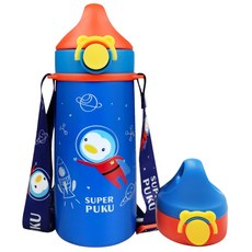 PUKU 藍色企鵝 Dreamer不鏽鋼吸管保溫水壺, 316不鏽鋼, 可拆式杯帶, 雙層真空, 保溫效果佳, 500ml, 勇氣藍, 1個