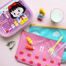 Little Me 白雪公主印花不鏽鋼餐盤便當盒組, 粉色, 餐盤+便當袋A款+便當袋B款