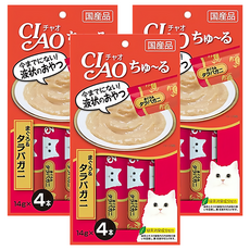 INABA CIAO 啾嚕 肉泥 鮪魚 + 鱈場蟹 添加食物纖維幫助化毛 專為老貓和幼貓設計, 56g, 3袋