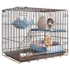 雙層摺疊貓籠, 黑色, 1組