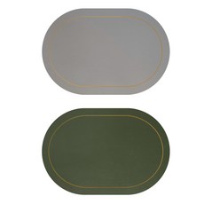 BELLOVIE 巴洛克雙面餐墊 2件組 橢圓形, 橄欖綠, 灰色, 1套