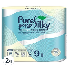 퓨어실키 펄프 3겹 화장지, 27m, 9롤, 2개