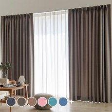 홈인홈 素色亞麻助眠長版遮光蝴蝶褶客廳窗簾組, 暖灰色