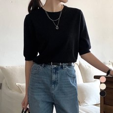 afinar 女款基本圓領五分袖針織衫