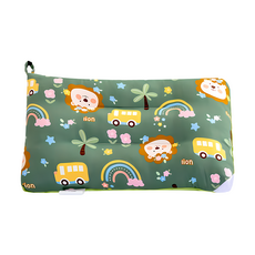 精梳棉豆豆兒童安撫枕 A面100%純棉 B面安撫豆豆絨 台灣製造, 獅子車車 綠色, 30 x 50cm