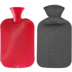 fashy 雙面壓紋熱水袋 2L 隨機出貨+棉質絎縫防燙布套 灰色, 1組