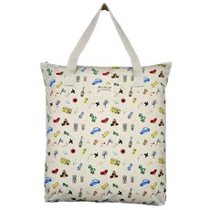 孩童幼稚園用滿版印花防水棉被收納袋, 6號 象牙白(迷你汽車款)