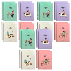 PINKFOOT 女孩狗狗圖案 康乃爾筆記本組，8本入, 薄荷綠 + 紫色 + 象牙白 + 粉紅色, 3組