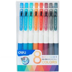 deLi 得力 Delight 握柄按壓式中性筆 8色組 0.5mm EG120-8C, 混合色, 1套