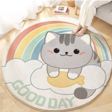 韓風插圖圓形仿羊絨地毯 可水洗