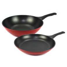 Kitchen-Art 鑽石不沾鍋 2件組, 紅色, 底鍋30cm + 炒鍋30cm, 1組