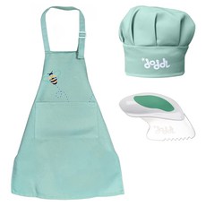doddL 兒童小廚師3件組禮盒, 1套, 兒童廚師帽 + 圍裙清新綠 + 人體工學餐刀, 清新綠