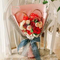 Aspasia肥皂花人造Elgot心臟花束+留言挑+購物袋, 紅色