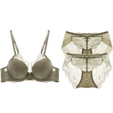 GLAM GONGGAM 女款大尺碼素色蕾絲內衣+蕾絲內褲+透膚內褲