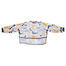 PUKU 藍色企鵝 長袖立體防水圍兜, 口袋翻轉設計，柔軟親膚，防水材質好清潔, 恐龍, 1件