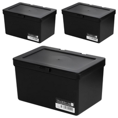 Sanada Seiko 掀蓋小物收納盒 L8452 M(179 x 123 x 106mm), 黑色, 3個