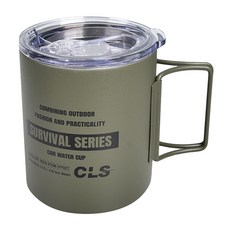 CLS 摺疊304不鏽鋼雙層杯 附杯蓋 320ml, 軍綠色, 1個