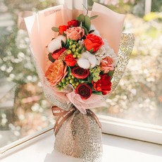 Aspasia肥皂花人造花艾莉森肥皂花人造花花束+留言挑選+購物袋, 紅色的