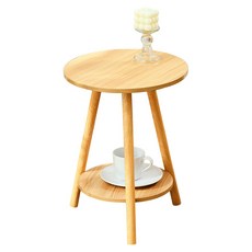 北歐風簡約雙層茶几/小圓桌, 淺胡桃色